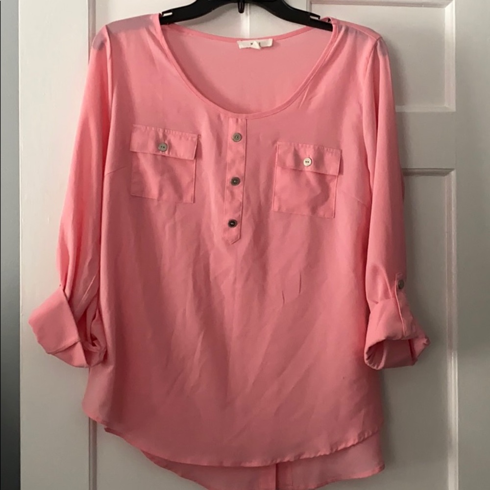Pink- flowy blouse w/ button down back-size Large